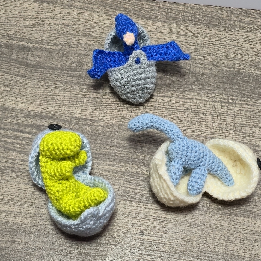 Unique Baby Dinasaurs & Eggs, Handmade Kids Toy, Weird Odd Crochet Fidget Funky - Picture 2 of 4